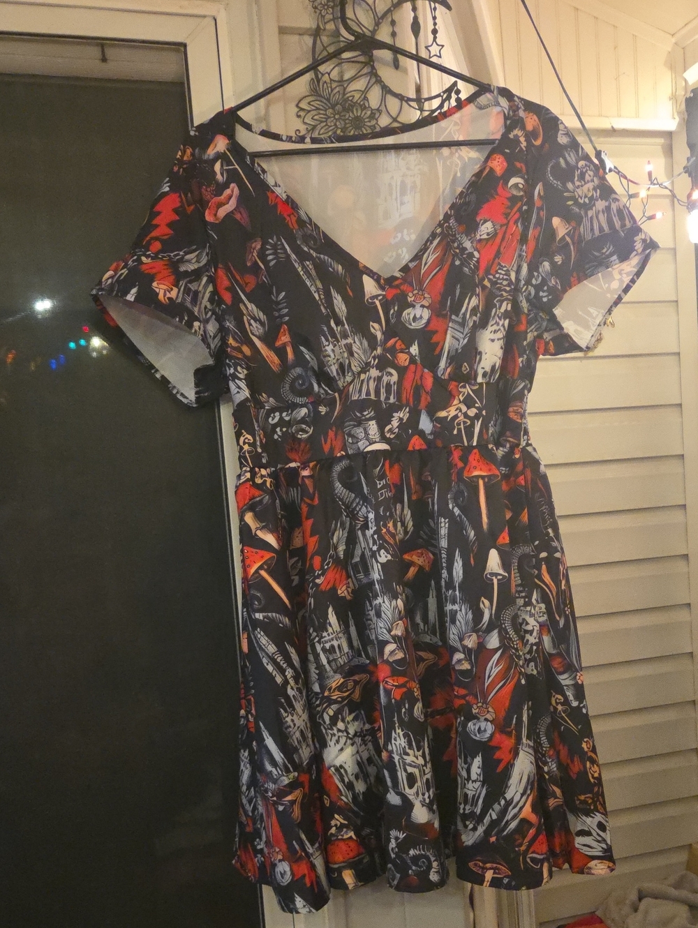 SHEIN Black Floral & Red Gothic Fit-and-Flare Dress